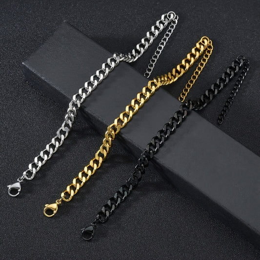 Fashion Simple Stainless Steel Cuban Chain Bracelet For Men And Women 3/5/7/mm