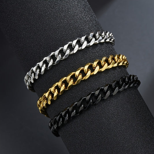 Fashion Simple Stainless Steel Cuban Chain Bracelet For Men And Women 3/5/7/mm